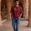 Mahakal Divine Graphic Oversized Maroon T-Shirt for Men & Women | Spiritual Lord Shiva Back Print | Premium 240 GSM Loopknit Cotton | Unisex Streetwear Devotional Design | Front Sanskrit Typography & Detailed Back Artwork