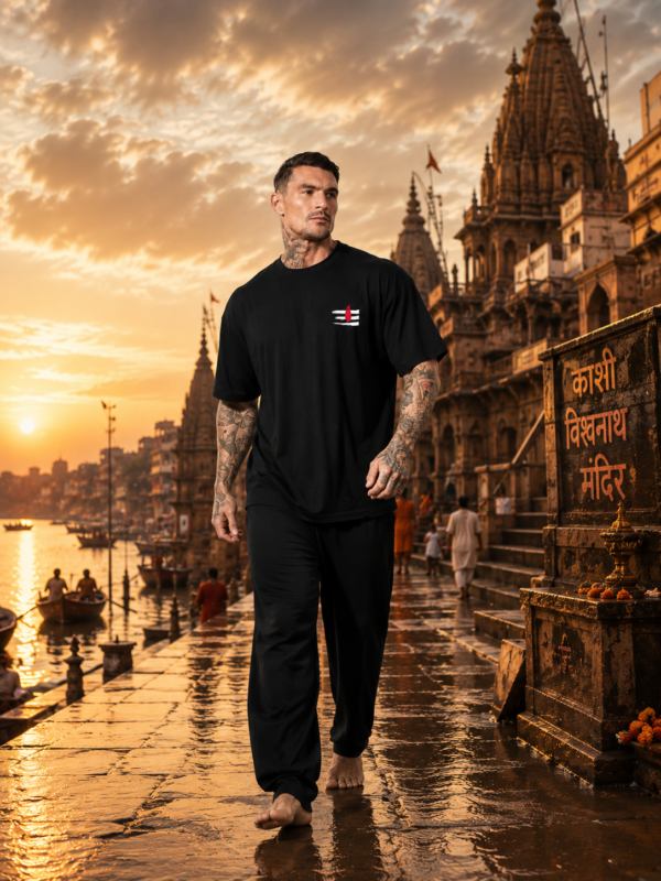 Mahakal Oversized T-Shirt for Men | Lord Shiva Trishul Back Print Black Tee | Loopknit 240 GSM Premium Cotton
