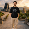 Men's Black Oversized T-Shirt with Shiv Shakti Graphic Print | Loopknit 240 GSM | Mahadev Parvati Devotional Oversized Tee | Spiritual Back Print T-Shirt for Temple, Festivals & Everyday Wear