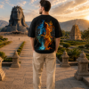 Men's Black Oversized T-Shirt with Shiv Shakti Graphic Print | Loopknit 240 GSM | Mahadev Parvati Devotional Oversized Tee | Spiritual Back Print T-Shirt for Temple, Festivals & Everyday Wear
