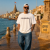 Men's Oversized White Graphic Typography T-Shirt | Relaxed Fit Round Neck Half Sleeve Printed Tee | Casual Streetwear Fashion T-Shirt for Daily Wear, Travel, College & Weekend Outfits