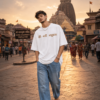 Men's White Oversized T-Shirt with Narayan Graphic Print | Loopknit 240 GSM | Spiritual Devotional Oversized Tee | Om Namo Narayanaya | Premium Graphic T-Shirt for Temple, Festivals & Everyday Wear