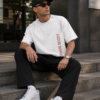 White Oversized Hip-Hop Aesthetic T-Shirt for Men | Rap Culture Back Print Loopknit Cotton Tee 240 GSM