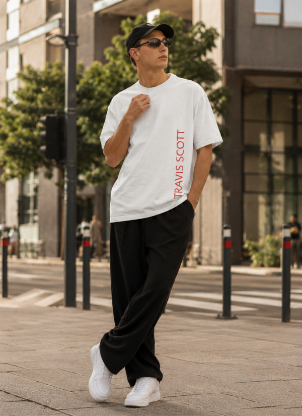White Oversized Hip-Hop Aesthetic T-Shirt for Men | Rap Culture Back Print Loopknit Cotton Tee 240 GSM