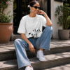 Cute Baby Panda Butterfly Graphic Printed White Oversized T-Shirt for Women & Girls | Minimal Aesthetic Cartoon Design | Round Neck Oversized T-Shirt GiftSpeaks