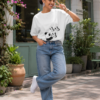 Cute Baby Panda Butterfly Graphic Printed White Oversized T-Shirt for Women & Girls | Minimal Aesthetic Cartoon Design | Round Neck Oversized T-Shirt GiftSpeaks