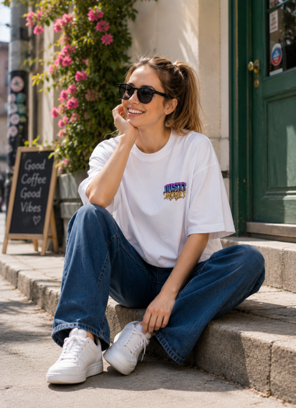 Just Money Womens Oversized T-Shirt | Bold Bear Graphic Back Print | White