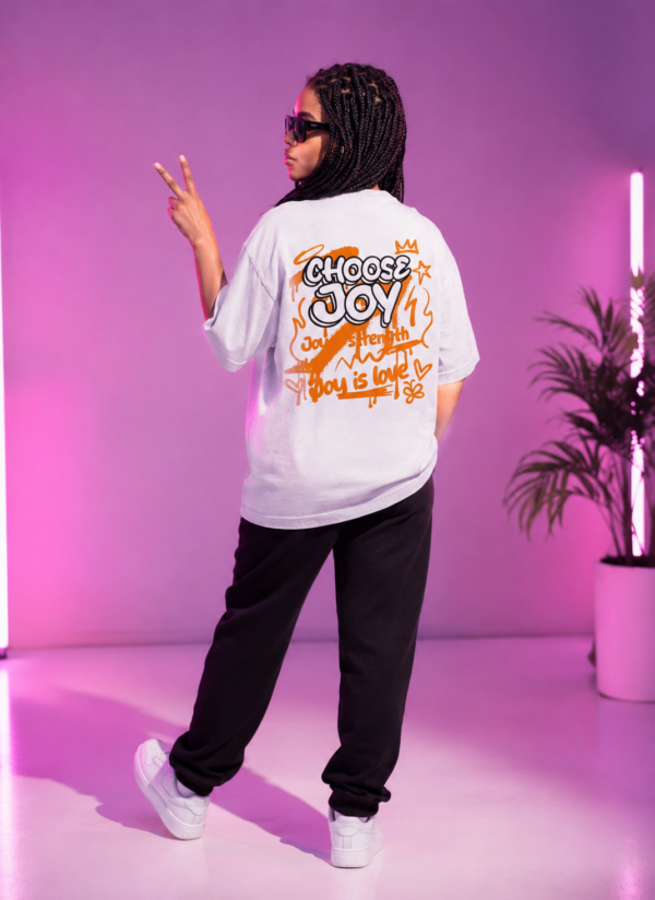 Oversized T-Shirt for Women | Choose Joy Back Print White Oversize Tee | Loopknit 240 GSM Premium Cotton Streetwear