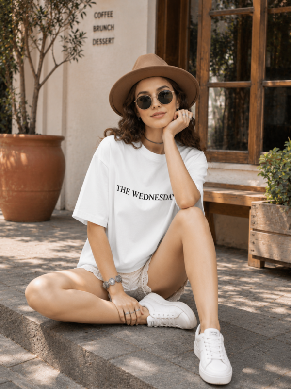 White Oversized Gothic Aesthetic T-Shirt for Women | Dark Mood Back Artwork Loopknit Cotton Tee 240 GSM