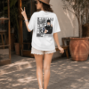 White Oversized Gothic Aesthetic T-Shirt for Women | Dark Mood Back Artwork Loopknit Cotton Tee 240 GSM