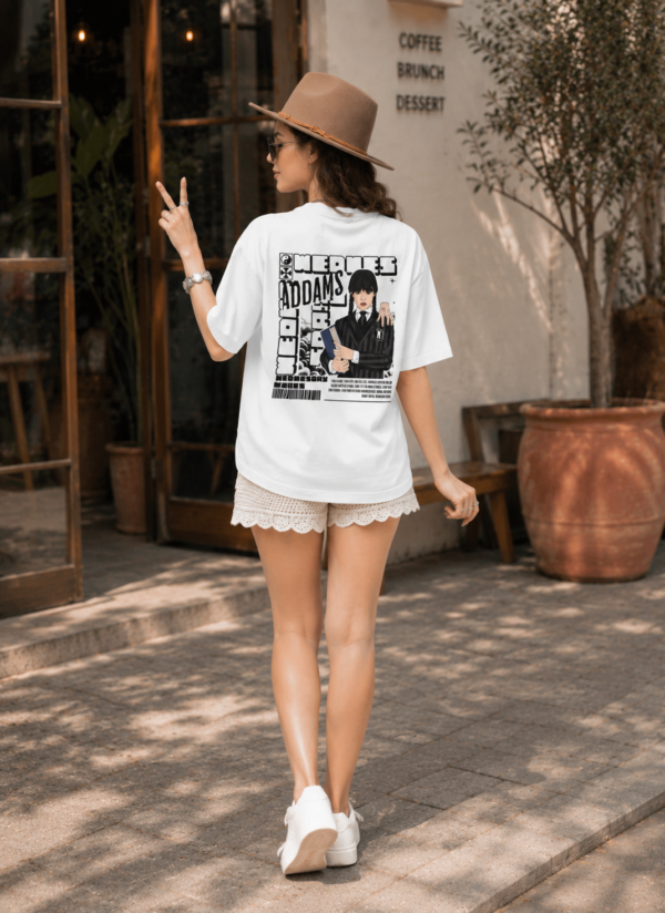 White Oversized Gothic Aesthetic T-Shirt for Women | Dark Mood Back Artwork Loopknit Cotton Tee 240 GSM
