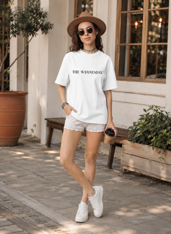 White Oversized Gothic Aesthetic T-Shirt for Women | Dark Mood Back Artwork Loopknit Cotton Tee 240 GSM