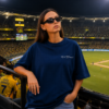 Captain Cool Graphic T-Shirt for Women | M.S. Dhoni Inspired Back Print Oversized T-Shirt | Navy Blue Streetwear Cricket Fan Tee | Premium Cotton by giftspeaks