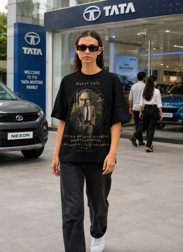 ChatGPT Image Aug 13, 2026, 03_04_04 PM Ratan Tata Motivational Printed Oversized T-Shirt for Women | Premium Loopknit Cotton 240 GSM | Black Oversized T Shirt for Girls | Inspirational Quote Casual Streetwear | by Giftspeaks