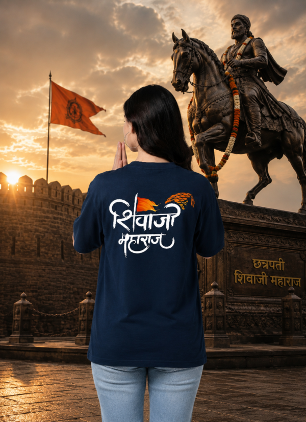 ChatGPT Image Aug 13, 2026, 03_10_09 PM Shivaji Maharaj Oversized T-Shirt Women Navy Blue Marathi Typography Print | Loopknit 240 GSM Premium Streetwear