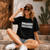 Women Black Oversized Broken Record Graphic T-Shirt | Urban Streetwear Back Print Tee