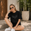 Women Black Oversized Butterfly Graphic T-Shirt with Gothic Heart Front Design