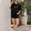 Women Black Oversized Butterfly Graphic T-Shirt with Gothic Heart Front Design