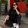 Women Black Oversized Graphic T-Shirt with Crown & Tech Art Back Print