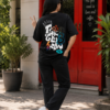 Women Black Oversized Graphic T-Shirt with Crown & Tech Art Back Print