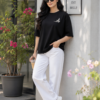 ChatGPT Image Aug 13, 2026, 04_23_16 PM Women Black Oversized T-Shirt with Peace Dove Back Print | Loopknit 240 GSM | Aesthetic Graphic Streetwear Tee