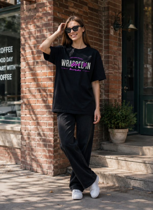 ChatGPT Image Aug 13, 2026, 05_52_10 PM Women Navy Blue Oversized Graphic T-Shirt | Wear Your Heart on Your Sleeve Print � Premium Loopknit Cotton 240 GSM Streetwear Tee