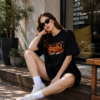 Women Oversized Black T-Shirt | Urban Experience Graphic Print | Premium Loopknit Cotton 240 GSM | Streetwear Style by Giftspeaks