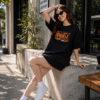 Women Oversized Black T-Shirt | Urban Experience Graphic Print | Premium Loopknit Cotton 240 GSM | Streetwear Style by Giftspeaks