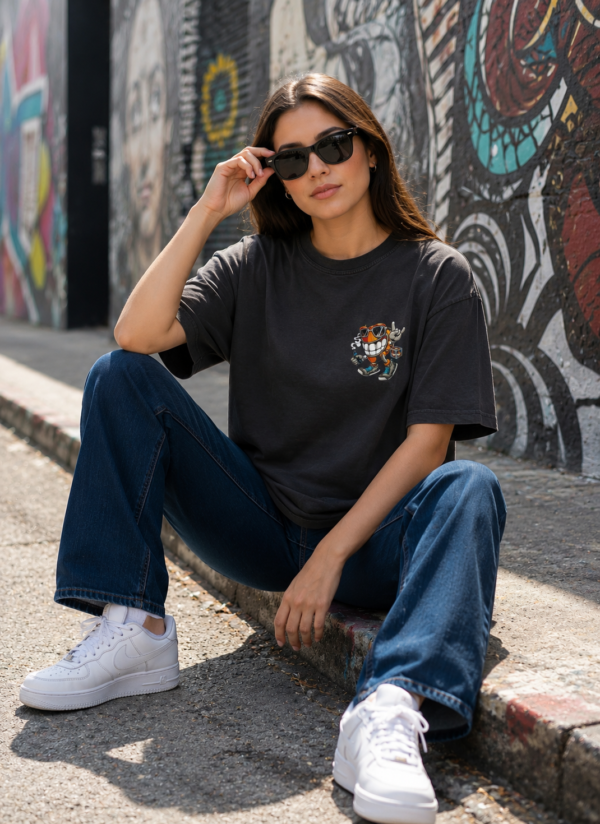 ChatGPT Image Aug 14, 2026, 03_37_53 PM Women Oversized Graphic T-Shirt | Chill Ride Cartoon Back Print | Loopknit 240 GSM Cotton | Relaxed Streetwear Drop Shoulder Tee