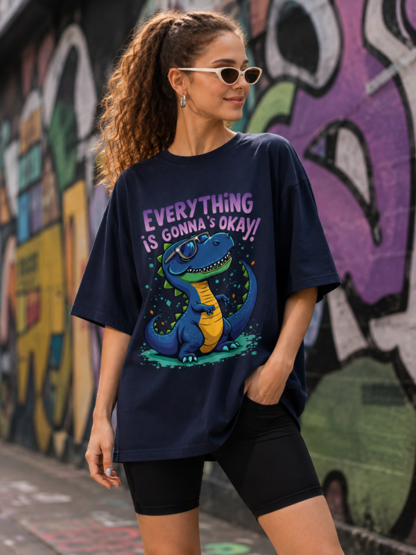 Women Oversized Graphic T-Shirt | Cute Dino Positive Quote Print | Loopknit 240 GSM Casual Streetwear Tee