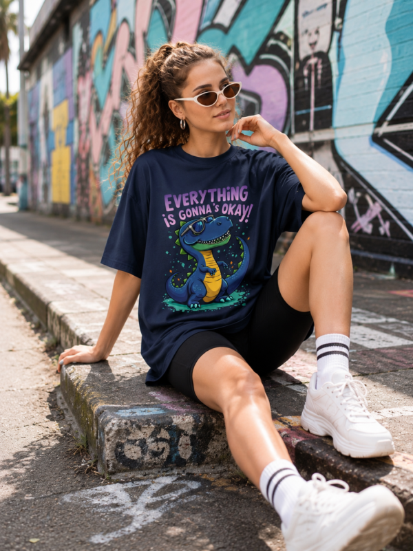 Women Oversized Graphic T-Shirt | Cute Dino Positive Quote Print | Loopknit 240 GSM Casual Streetwear Tee