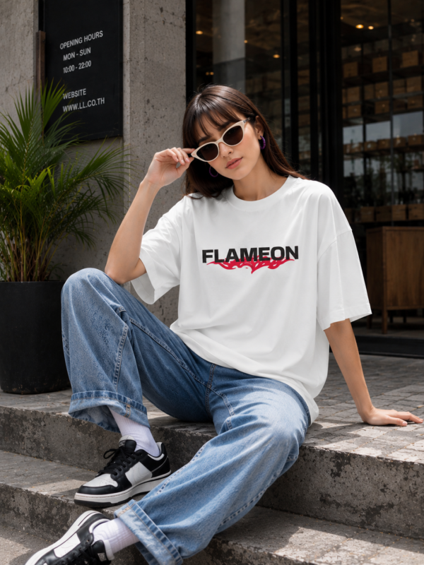 Women Oversized Graphic T-Shirt | Flaming Rose Back Print | Loopknit 240 GSM Bold Streetwear Tee