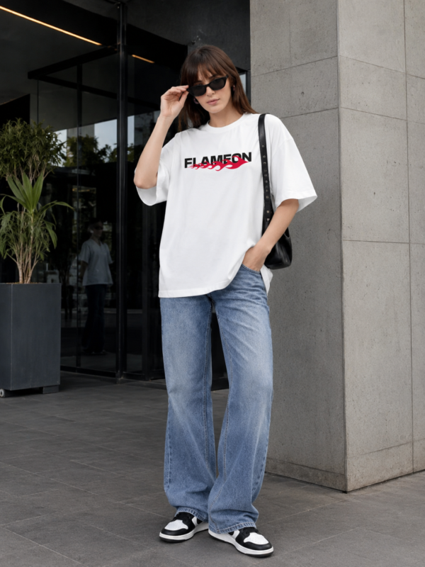 Women Oversized Graphic T-Shirt | Flaming Rose Back Print | Loopknit 240 GSM Bold Streetwear Tee