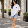 Women Oversized White Graphic Printed T-Shirt | Gothic Cross Back Print | Premium Loopknit Cotton 240 GSM | Trendy Streetwear Casual Tee