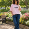 ChatGPT Image Aug 15, 2026, 02_51_38 PM Women Pink Oversized T-Shirt Happy Graphic Print | Premium Loopknit Cotton 240 GSM Casual Streetwear Tee
