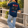 Women Void Walker Oversized Printed T-Shirt Navy Blue & Black | Anime Streetwear Back Print Oversized T-Shirt for Women | Casual & Trendy Girls T-Shirt | Loopknite Fabric 240 GSM by Giftspeaks