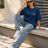 Women Void Walker Oversized Printed T-Shirt Navy Blue & Black | Anime Streetwear Back Print Oversized T-Shirt for Women | Casual & Trendy Girls T-Shirt | Loopknite Fabric 240 GSM by Giftspeaks