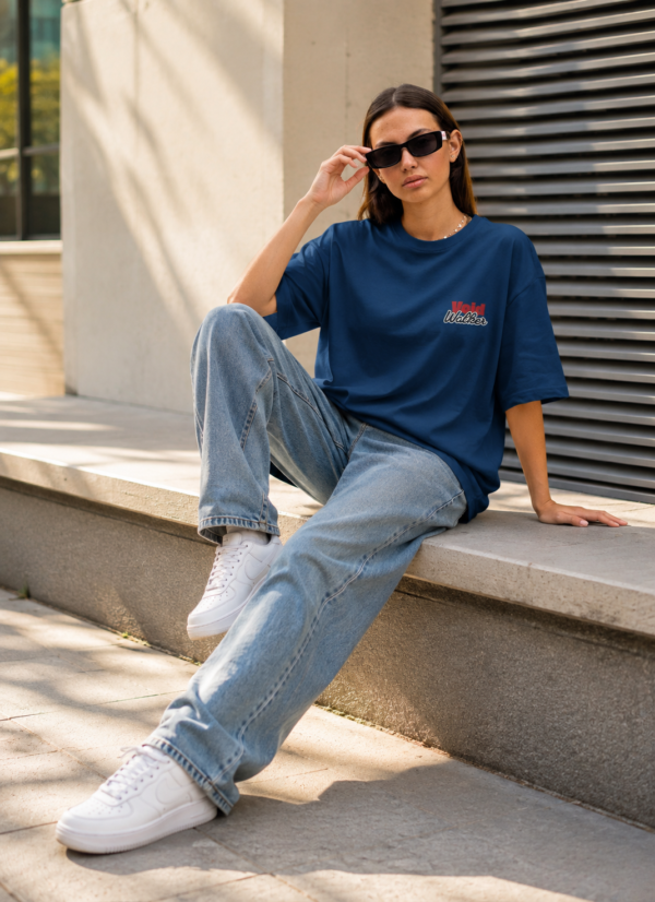 Women Void Walker Oversized Printed T-Shirt Navy Blue & Black | Anime Streetwear Back Print Oversized T-Shirt for Women | Casual & Trendy Girls T-Shirt | Loopknite Fabric 240 GSM by Giftspeaks