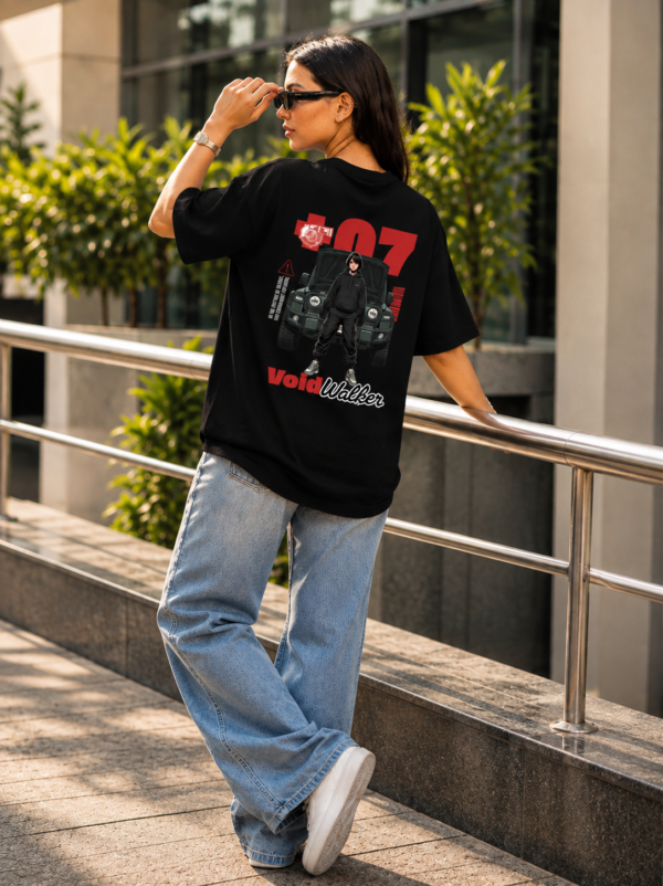 Women Void Walker Oversized Printed T-Shirt Navy Blue & Black | Anime Streetwear Back Print Oversized T-Shirt for Women | Casual & Trendy Girls T-Shirt | Loopknite Fabric 240 GSM by Giftspeaks