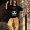 ChatGPT Image Aug 20, 2026, 03_00_20 PM Women's Black Oversized Graphic T-Shirt | Music On Panda Print | Cute Aesthetic Casual Streetwear Tee