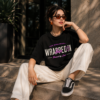 Women's Black Oversized Graphic T-Shirt Wear Your Heart on Your Sleeve Back Print | Premium Loopknit 240 GSM Cotton | Bold Pink & White Typography Design | Casual Streetwear Round Neck Tee for Daily Wear