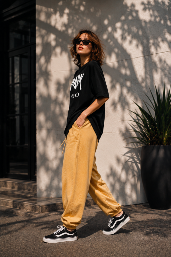 Women's Black Oversized Graphic T-Shirt with DARK Typography & Eye Print | Trendy Streetwear Casual Tee | Soft Cotton Relaxed Fit Fashion Top
