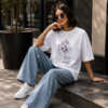 Women's Oversized Butterfly Floral Graphic Printed T-Shirt | Trendy White Aesthetic Typography Baggy Tee for Girls & Women | Casual Drop Shoulder Half Sleeve Round Neck Streetwear Fashion T-Shirt | Loopknit 240 GSM Premium Oversized Fit