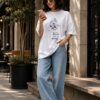 Women's Oversized Butterfly Floral Graphic Printed T-Shirt | Trendy White Aesthetic Typography Baggy Tee for Girls & Women | Casual Drop Shoulder Half Sleeve Round Neck Streetwear Fashion T-Shirt | Loopknit 240 GSM Premium Oversized Fit