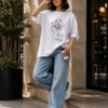 Women's Oversized Butterfly Floral Graphic Printed T-Shirt | Trendy White Aesthetic Typography Baggy Tee for Girls & Women | Casual Drop Shoulder Half Sleeve Round Neck Streetwear Fashion T-Shirt | Loopknit 240 GSM Premium Oversized Fit