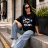 Women's Oversized No Fear Graphic Printed T-Shirt | Trendy Navy Blue Typography Streetwear Baggy Tee for Girls & Women | Casual Drop Shoulder Half Sleeve Round Neck Fashion T-Shirt | Loopknit 240 GSM Premium Oversized Fit