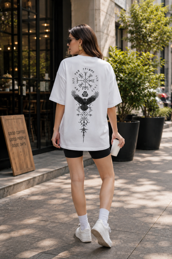 Womens Oversized Graphic T-Shirt | Raven Symbol Back Print | Loopknit 240 GSM Minimal Streetwear Tee