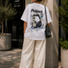 Womens Oversized White Graphic T-Shirt Headphone Back Print Casual Wear