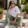 Womens Oversized White T-Shirt | Floral “Say Amour” Graphic Print | Loopknit 240 GSM Premium Heavy Fabric | Cute Aesthetic Streetwear T-Shirt for Women