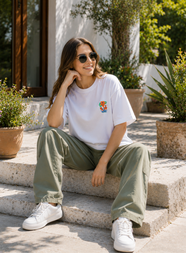 Womens Oversized White T-Shirt | Floral “Say Amour” Graphic Print | Loopknit 240 GSM Premium Heavy Fabric | Cute Aesthetic Streetwear T-Shirt for Women